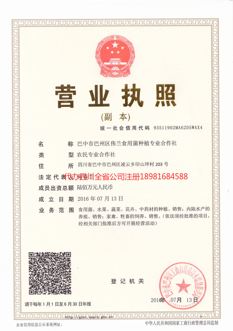 浏阳浏阳伟兰食用菌种植专业合作社